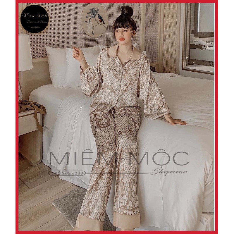 Đồ Bộ Mặc Nhà Pijama Nữ Tay Phồng Cao Cấp - Đồ Ngủ Lụa Quảng Châu