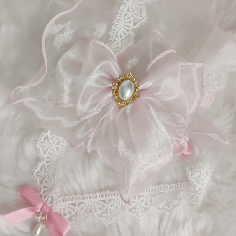 Kẹp Tóc Nơ Phối Ren Lưới Đính Ngọc Trai Phong Cách Lolita Dễ Thương Cho Nữ