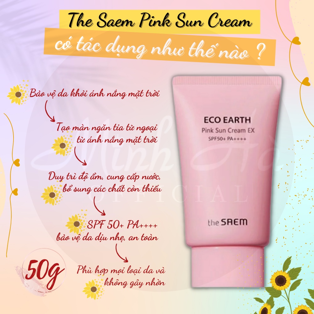 Kem chống nắng The Saem Eco Earth Pink Sun Cream SPF50+ 50g - MINH HÀ official