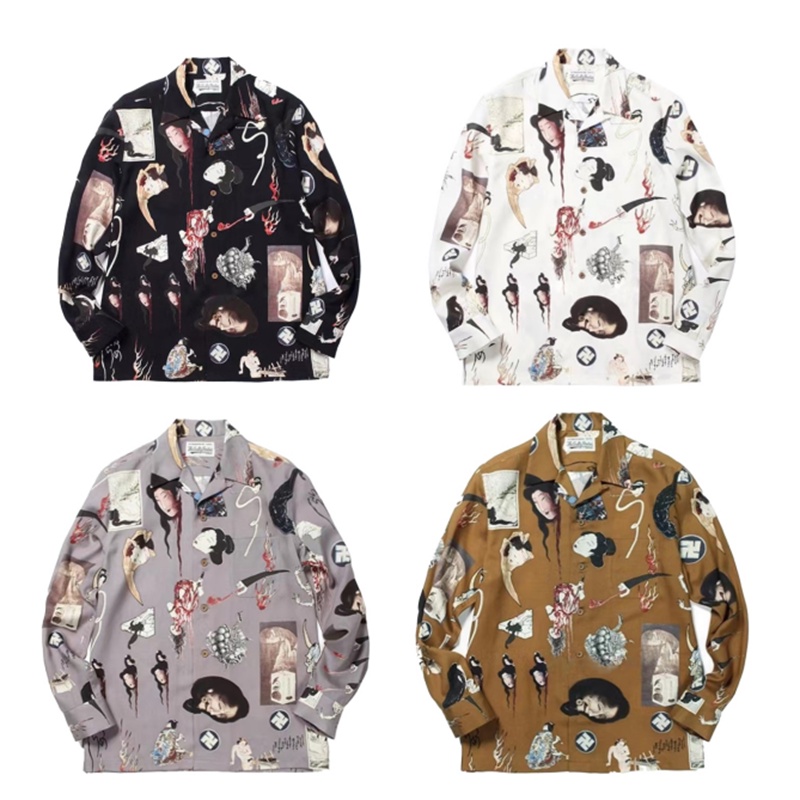 Bán Chạy Nhất Áo Sơ Mi Unisex Tay Dài In Hình WACKO MARIA Kích Thước Lớn Cho Nam Và Nữ