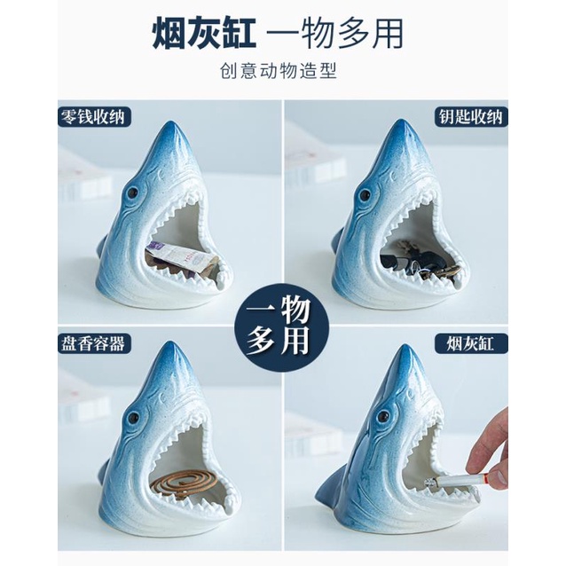 Gạt tàn thuốc bằng sứ hình cá mập thiết kế sáng tạo