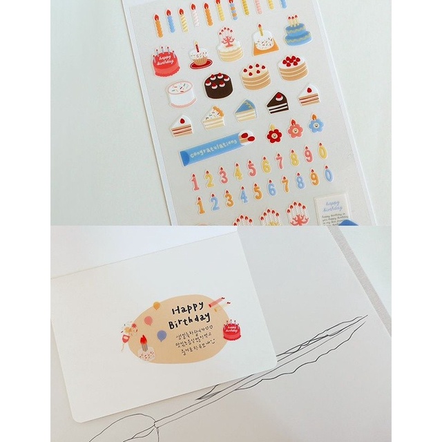 Peach 1Pcs Suatelier Korean sticker 1113 cute birthday cake party Journal Scrapbook Decor Sticker