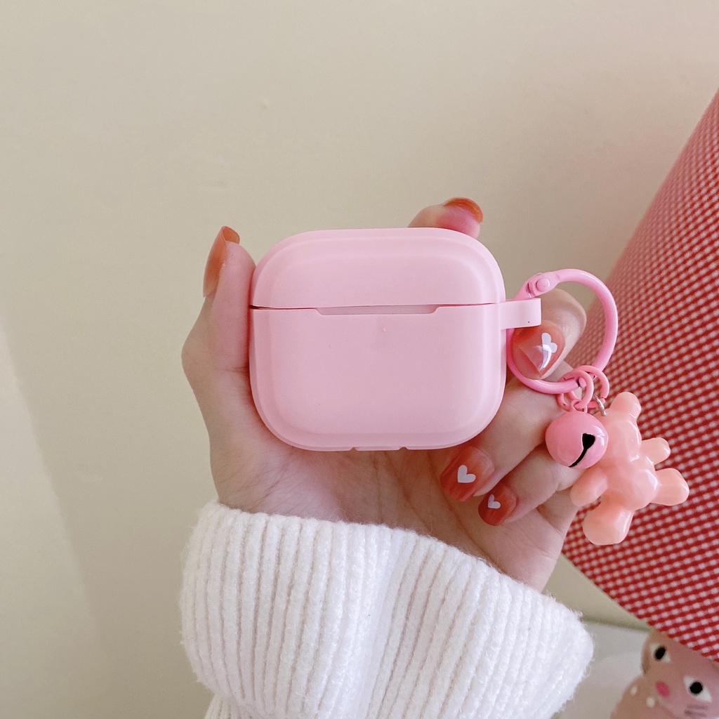 Vỏ Bảo Vệ Hộp Sạc Tai Nghe airpods 1 2 3 pro Bluetooth Bằng tpu Mềm Hình Vuông Màu Hồng Xanh Dương Cam Có Móc Khóa Gấu