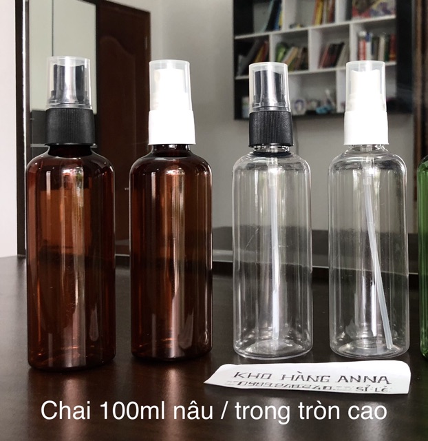 [ Chai Lọ Giá Sỉ ] Bình nhựa, chai nhựa rỗng 100ml màu nâu xịt sương, xịt giọt, vòi nhấn nhỏ giọt, nắp bật đen, nắp nhôm