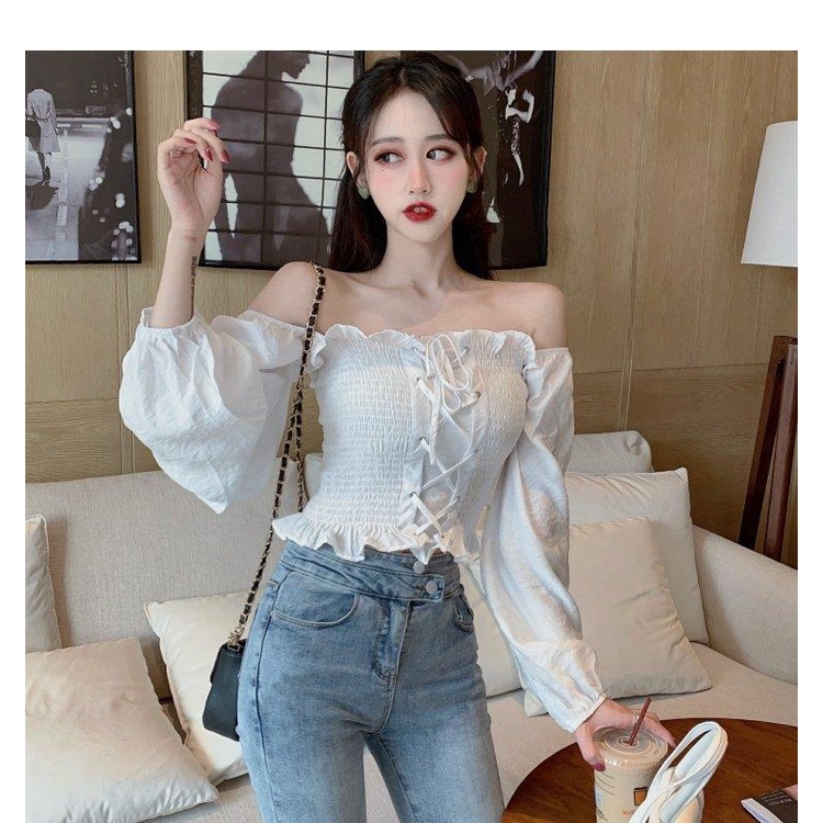 Áo Kiểu Tay Dài Hở Vai Phong Cách Retro Pháp Ngọt Ngào Mới