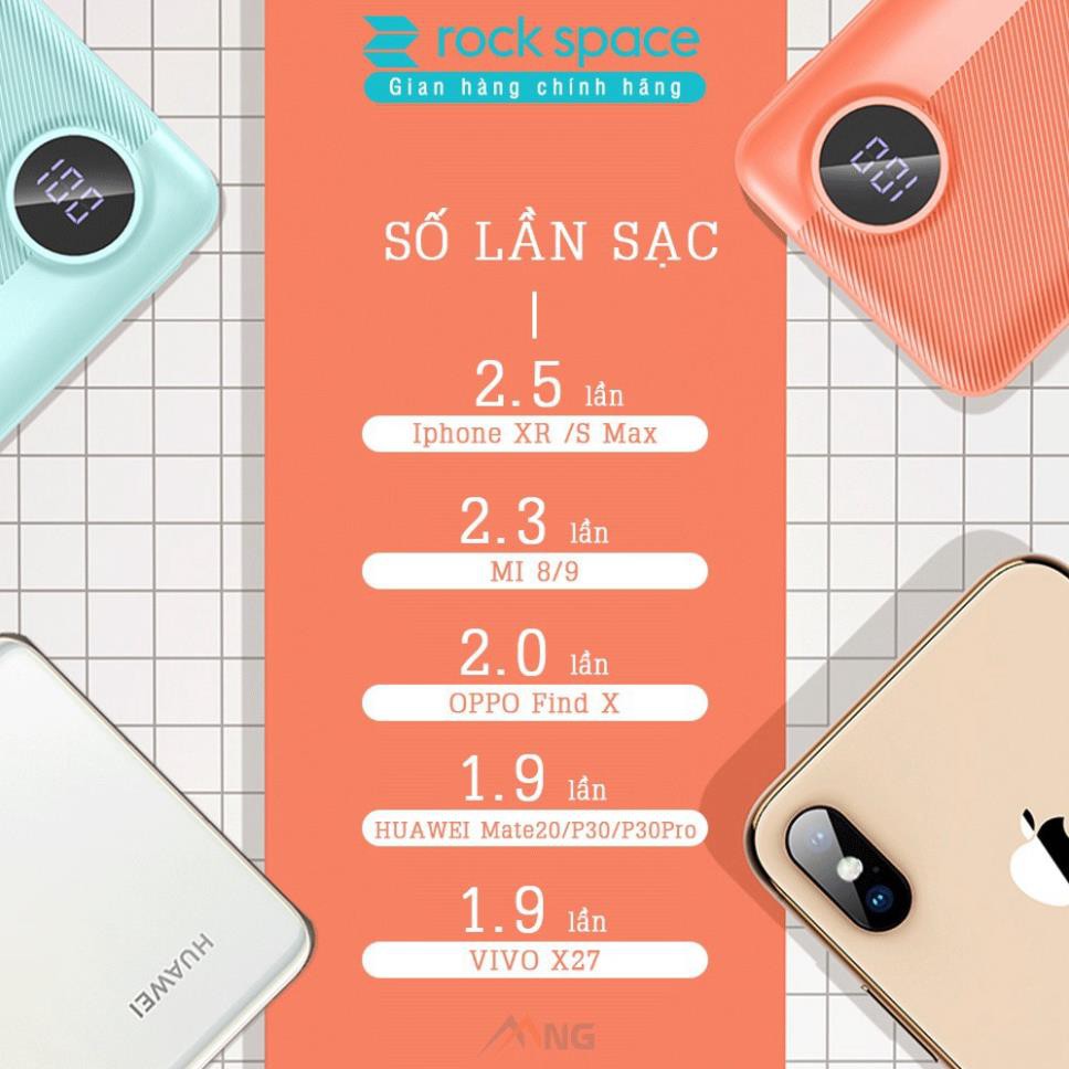 Sạc dự phòng mini chính hãng Rock space P75 chuẩn PD sạc nhanh cho iPhone, Samsung dung lượng thực 10.000 mAh