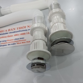 Xả nhấn lavabo nhựa inox, Xả nhấn ruột gà nhựa, xả chậu KHÔNG lỗ thoát tràn