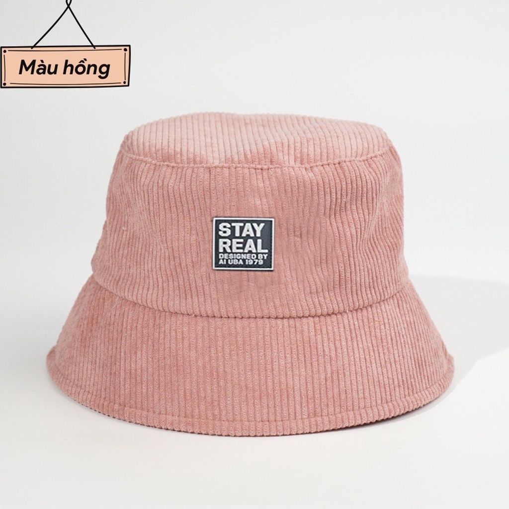 Nón BUCKET Mũ Tai Bèo Thêu Chữ STAY REAL 473 Nhiều Màu Chất Nhung Cực Đẹp - Hata24h