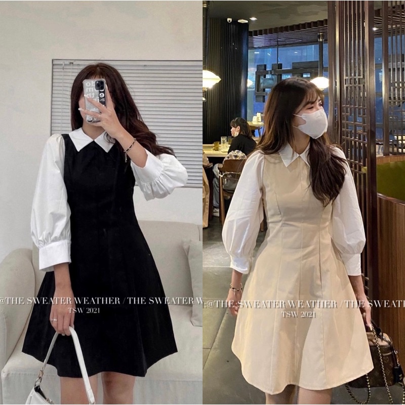 [HÀNG SẴN]VÁY-ĐẦM KAKI PHỐI SƠMI “FEDORA” SIÊU TIỂU THƯ