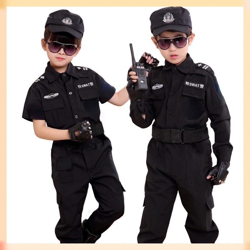 Cảnh Sát Trẻ Em Cosplay Trang Phục Cho Thấy đồng Phục SWAT Bên Cậu Bé Quân Phục Quân Phục