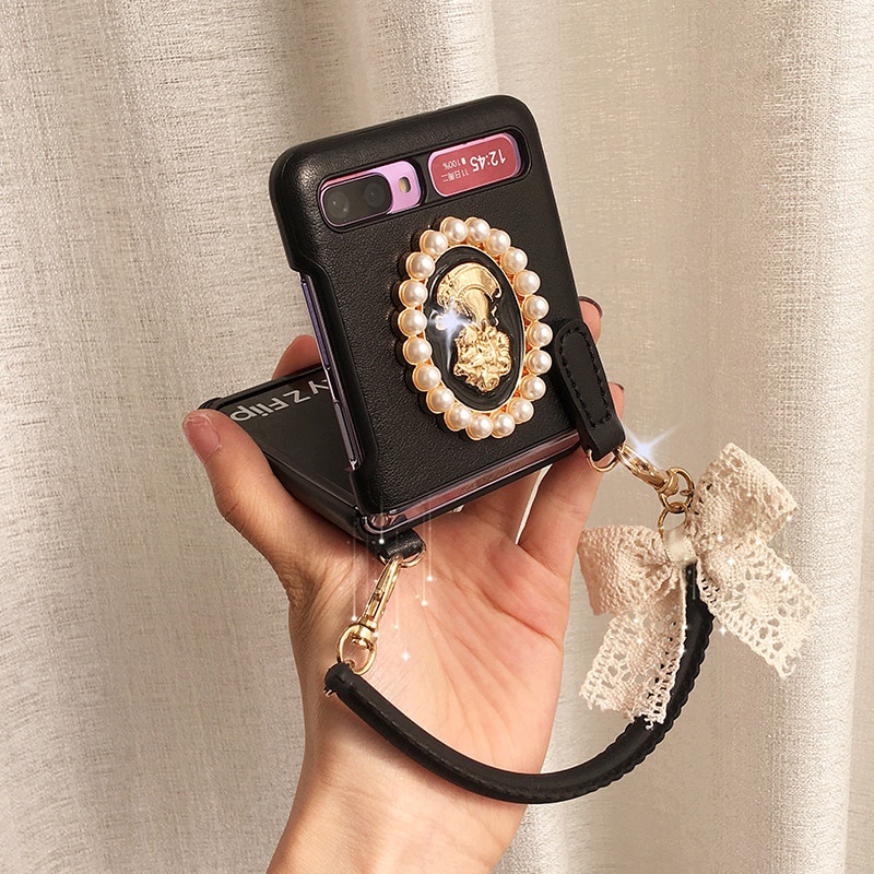 Bao Da pu Điện Thoại Nắp Lật Kèm Ngăn Đựng Thẻ Đính Nơ Ren Cho samsung galaxy z flip 4g z flip 4 3 flip4 flip3 5g Ốp