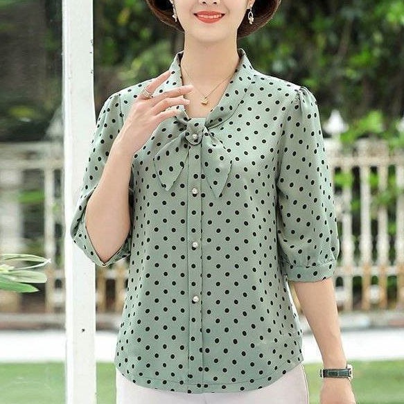 Váy mùa hè cho bà mẹ trung niên mới Mẹ mặc mùa hè 2021 mới thời trang trung niên giảm tuổi áo thun bảy điểm tay áo sơ mi