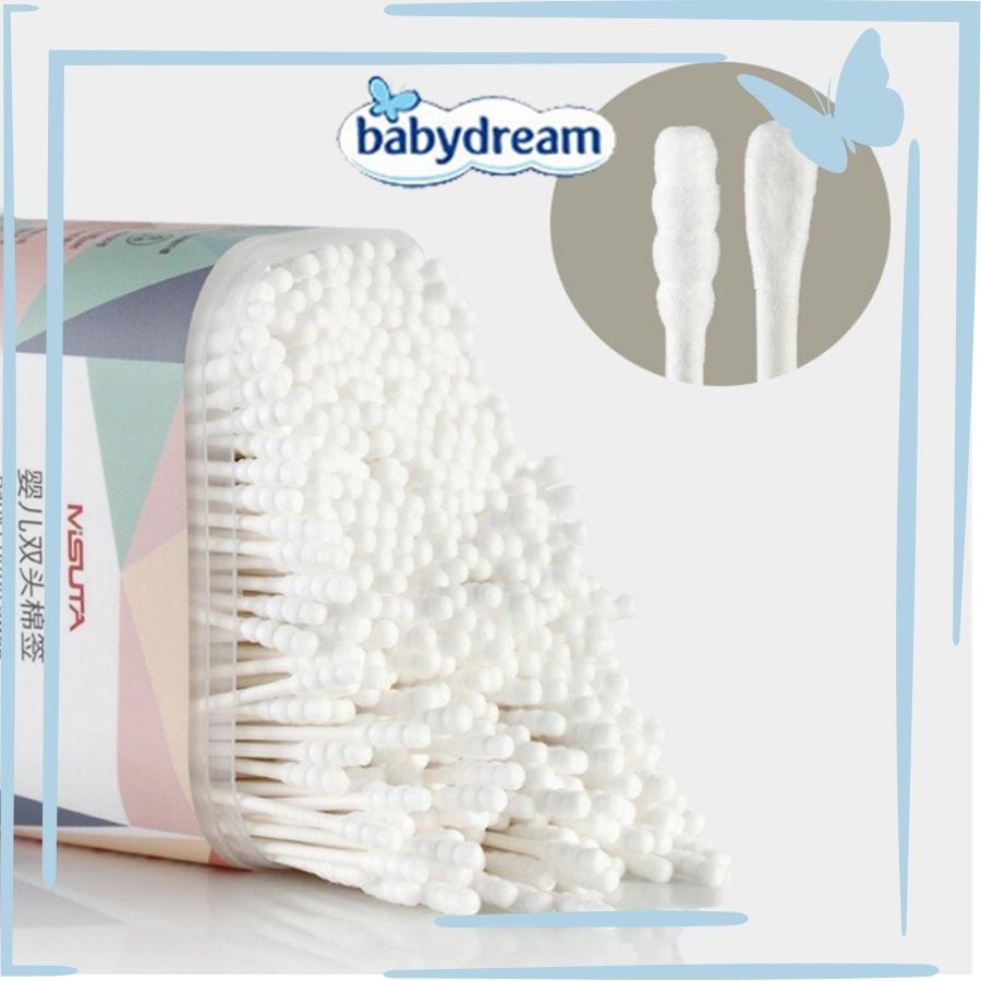 Tăm Bông Misuta Cho Bé Sơ Sinh Bông Tự Nhiên Hộp 400 Que Baby Dreams