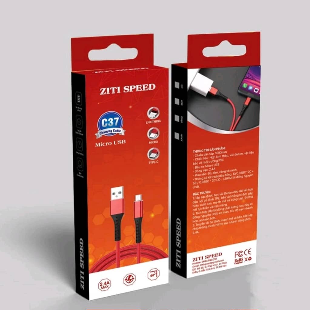 Dây Cáp Sạc  ZTC37,Cổng Micro USB Thiết Kế Dây Nylon Bện Cáp sạc 2.4A Cho Samsung Xiaomi