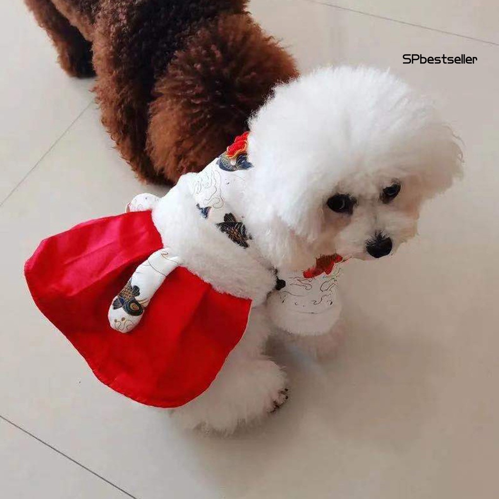 Đầm công chúa dày dặn in họa tiết cá chép cổ điển thời trang mùa đông cho thú cưng