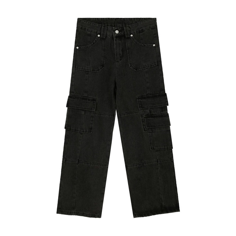 Quần jeans cargo dáng baggy wash xám