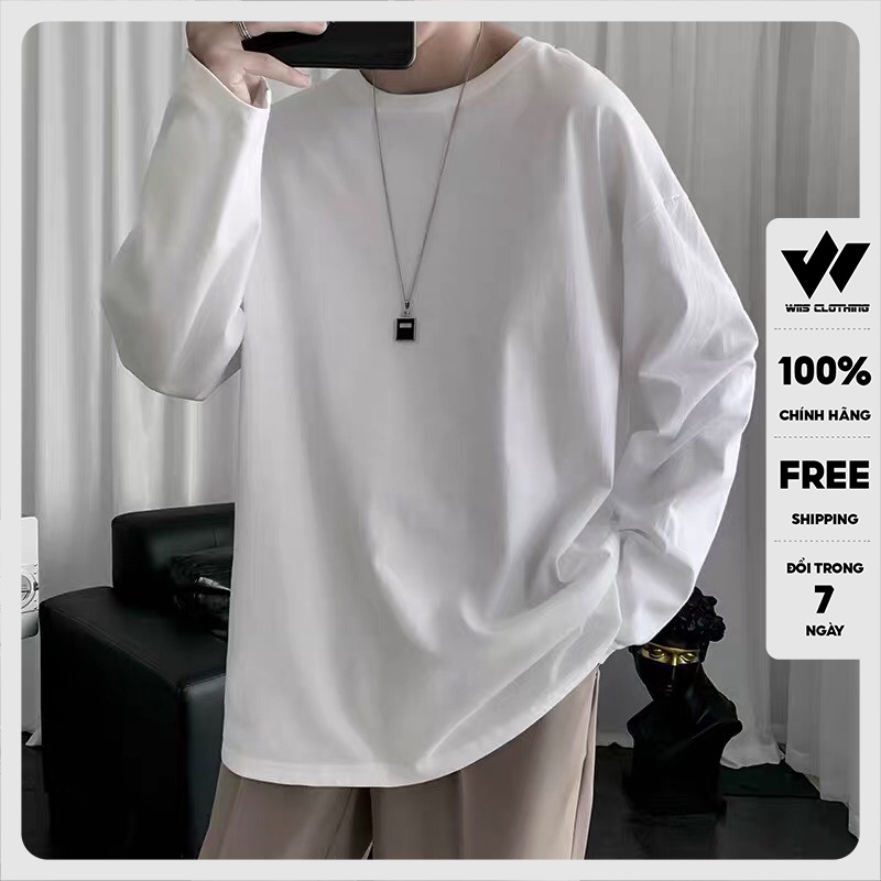 Áo thun tay dài WIIS phông unisex form rộng Trơn cotton nam nữ oversize ulzzang