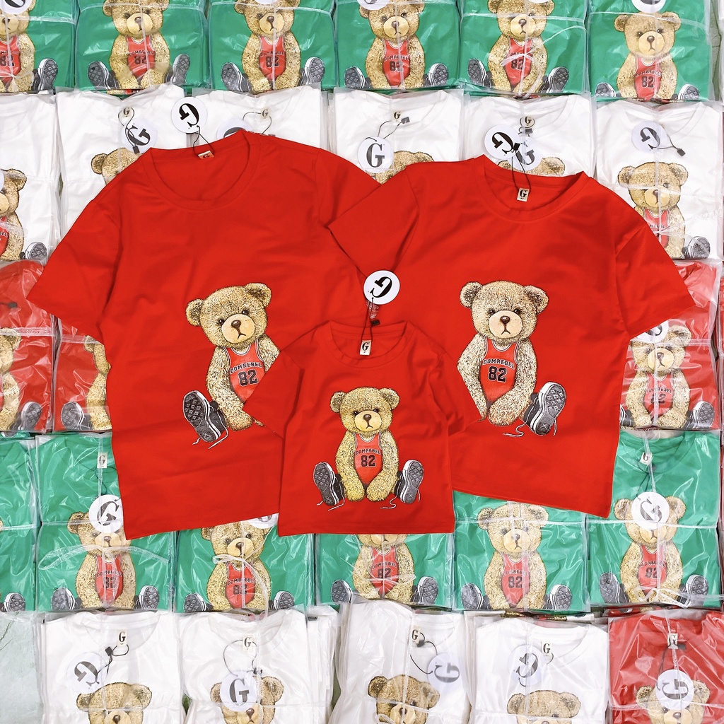 Áo thun gấu gia đình BIgbaby, chất thun cotton mềm mát có size người lớn và size bé 9-37kg