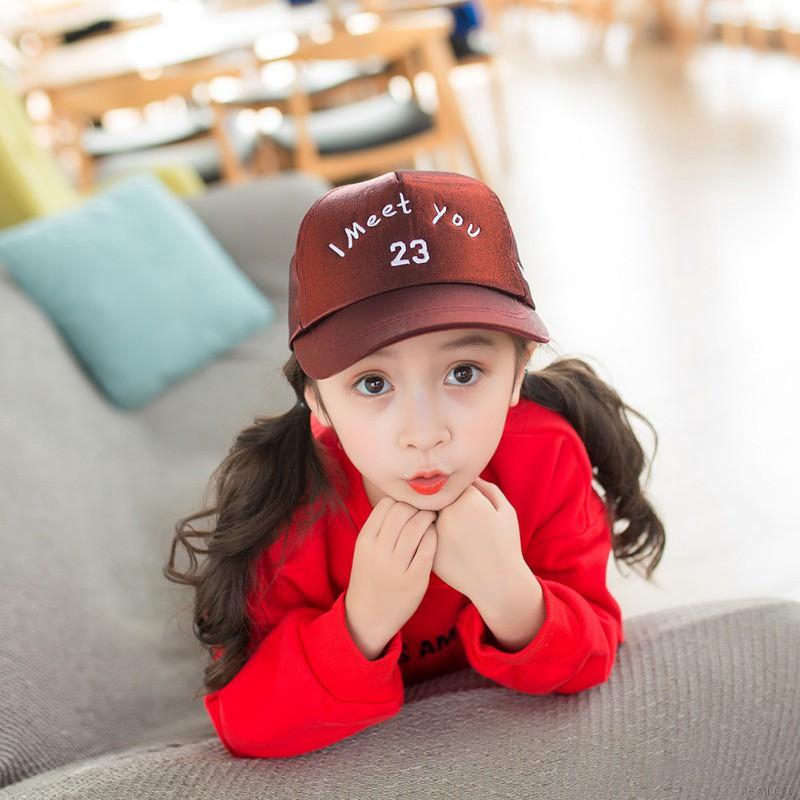 Mũ lưỡi trai da bóng họa tiết chữ I meet you 23 dễ thương nhiều màu sắc tùy chọn dành cho bé