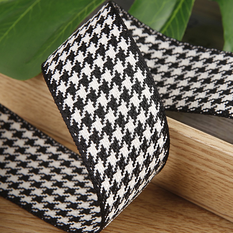 Ruy băng vải thô caro đen trắng bản 25mm làm buộc tóc, phụ kiện cài áo- TN2016