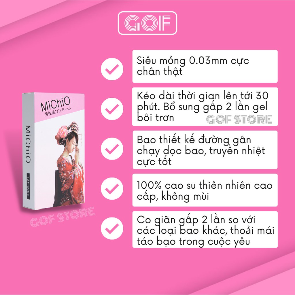 Bao cao su gân mỏng Michio size nhỏ ôm khít Nhật Bản Hộp 12C– GoF