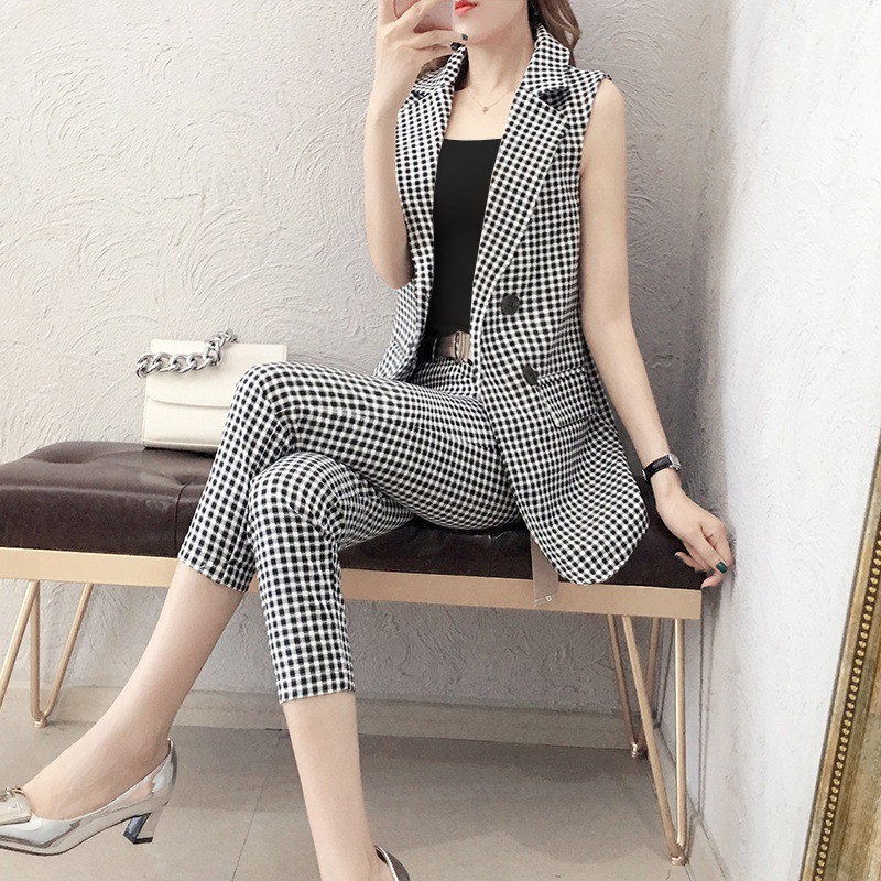 GOTI - Set Bộ Công Sở 3 Món Áo Vest Sát Nách Quần 9 Tấc Ôm Cao Cấp Nhiều Size 3064