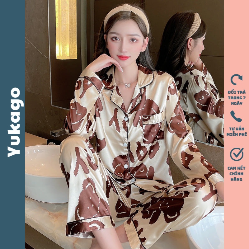 Đồ bộ Pijama nữ dài tay satin cao cấp nhẹ nhàng mềm mịn thoải mái YUKAGO B001