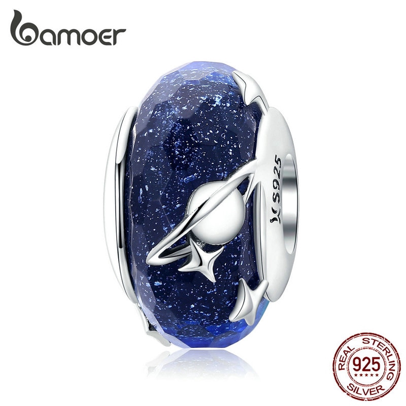 Hạt xỏ BAMOER SCC1284 bạc 925 thủy tinh kiểu bầu trời đêm ngôi sao dải ngân hà làm vòng đeo tay cho nữ