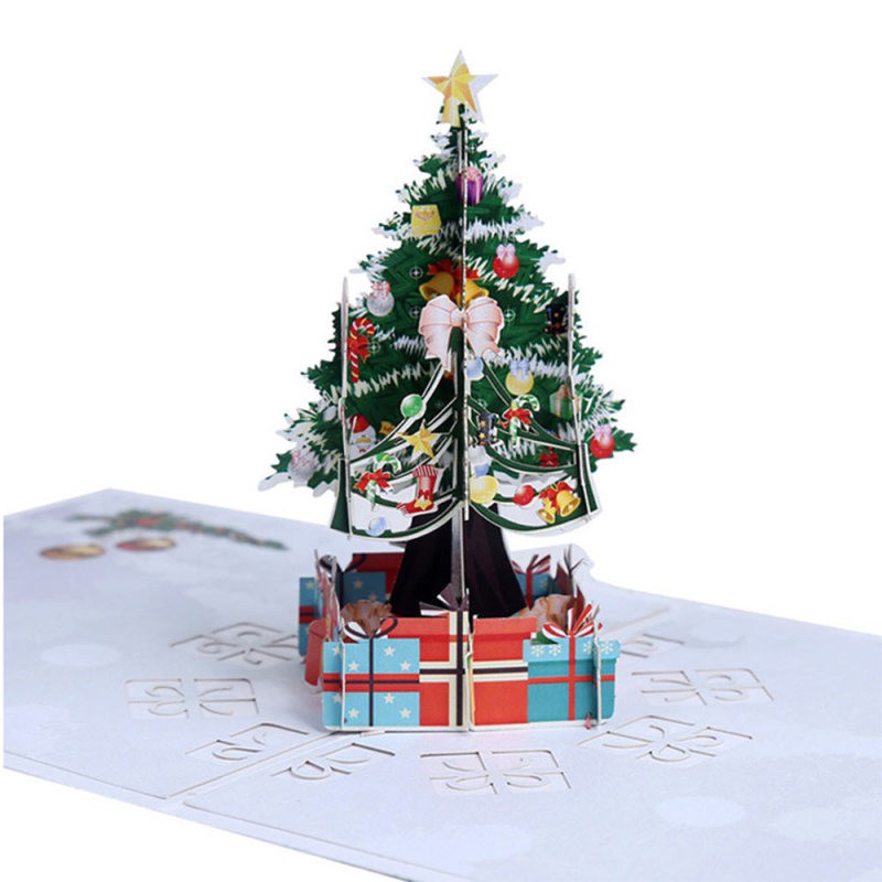 3D Christmas Decorations Colorful Tree Greeting Card Laser Cutting Envelope Postcard Hollow Carved Handmade Gift