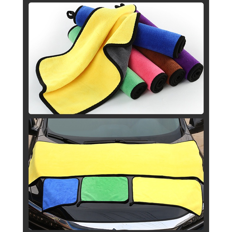 Khăn rửa xe Vải rửa xe 30 * 60cm dày và rộng Khăn rửa xe nhung san hô hai mặt thấm hút và không xơ vải Khăn rửa xe Dụng cụ rửa xe Vải giẻ lau xe Giẻ câu cá Khăn thú cưng