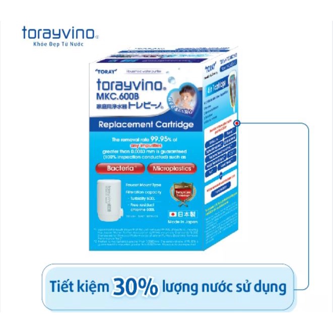 Bộ Lọc Thay Thế MKC.600B/2000B Torayvino,Uống Trực Tiếp,Dung Tích Lọc 600 Lít,Sạch Khuẩn Chuẩn Quốc Tế
