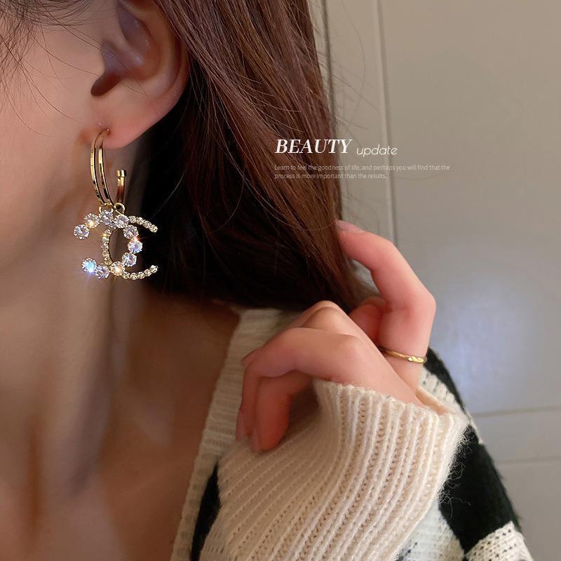 Bông Tai Mạ Bạc 925 Hình Chữ C Đính Đá Zircon Thời Trang 2022