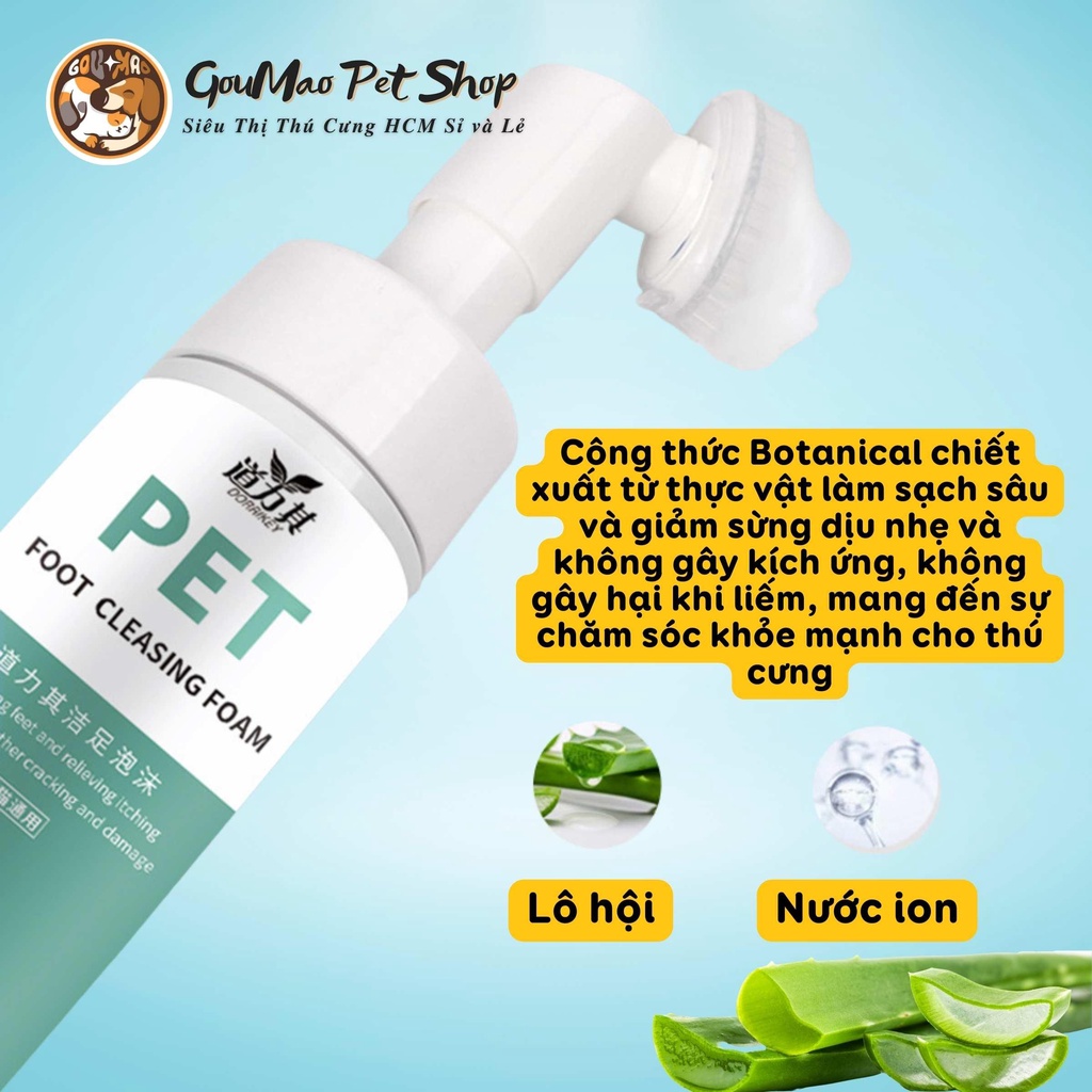 [Chính hãng] Dụng cụ làm sạch bàn chân cho thú cưng - bọt rửa chân, lau chân cho chó mèo 150ml DORRIKEY