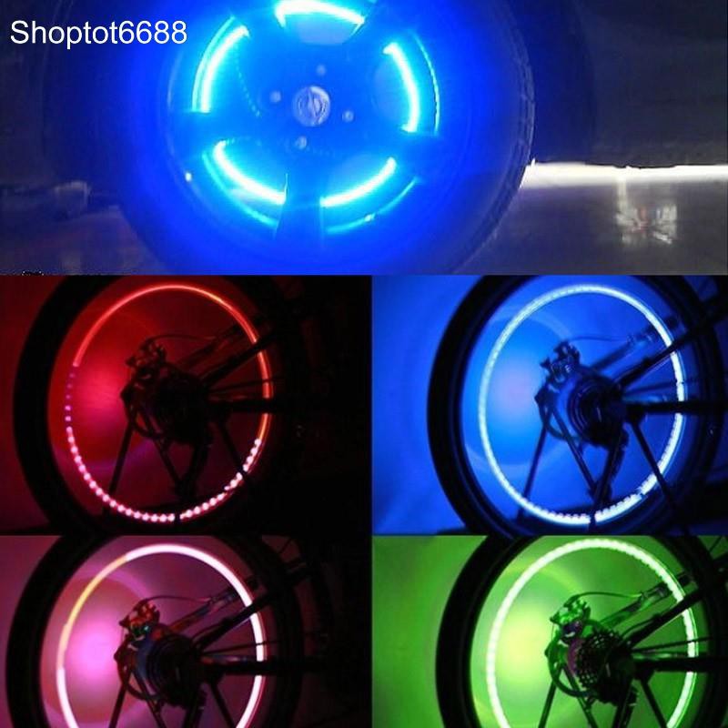 Bộ 2 đèn led tự đổi màu gắn bánh xe ôtô, xe máy, xe đạp dùng 3 pin cúc AG10