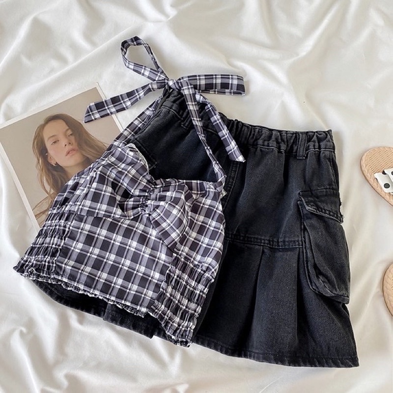 Ashley Set - Set áo crop top caro & chân váy jeans