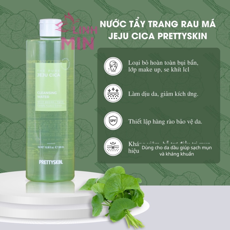 Nước Tẩy Trang Cho Da Dầu Mụn Pretty Skin 500ml - Prettyskin Rau Má Jeju Cica Giúp Sạch Sâu