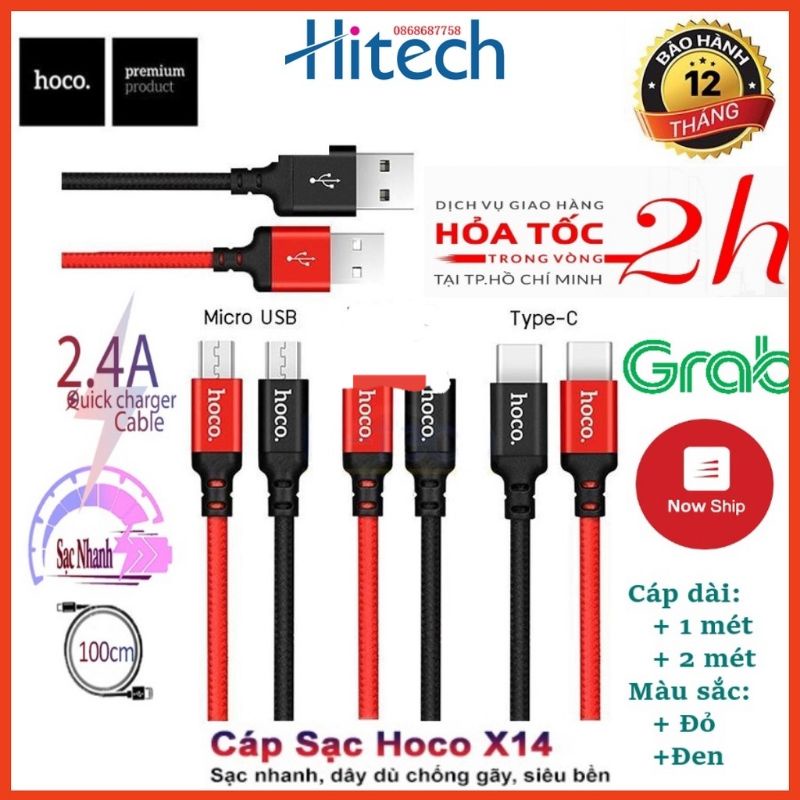 Cáp sạc dù 1m 2m chính hãng hoco X14 hỗ trợ sạc nhanh cho iphone/ipad/android chống rối, chống gãy - Bảo hành 3 tháng