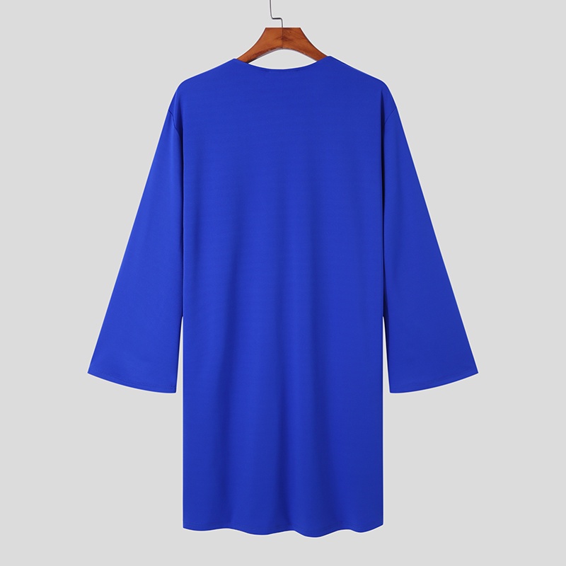 Áo choàng kaftan Incerun dài tay cổ chữ V màu trơn sành điệu cho nam phong cách Hồi giáo