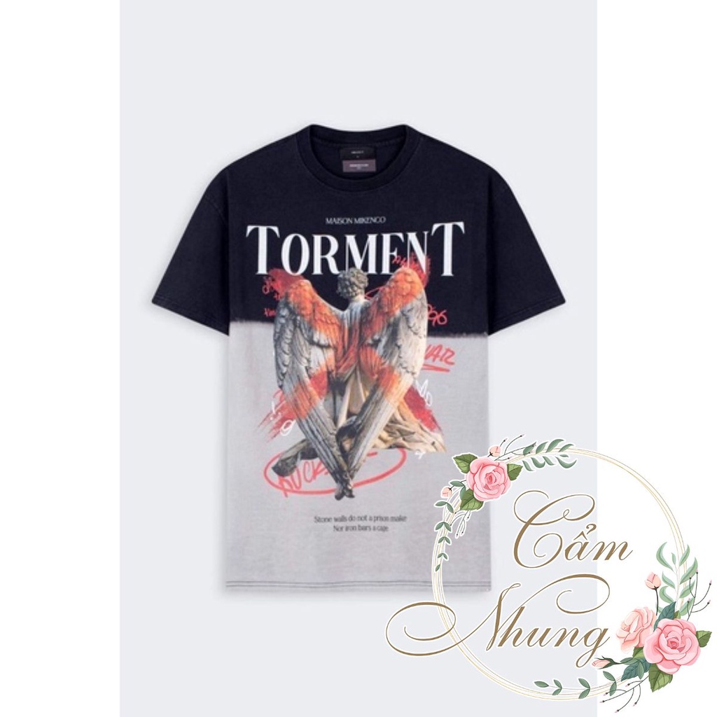 Áo Thun Tay Lỡ Torment loang phối đen trắng -CAMNHUNG Áo Thun Nam Nữ Unisex Hot Hit