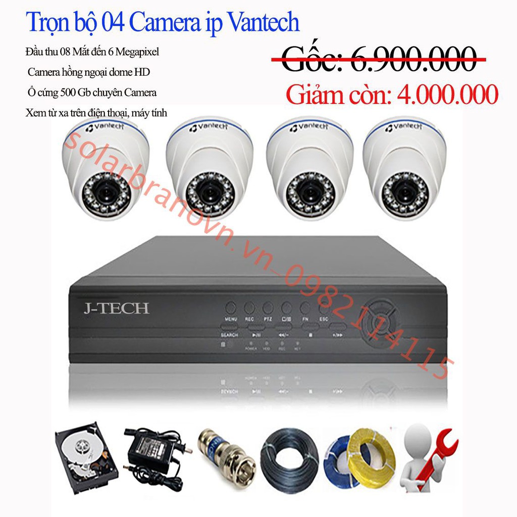 BỘ 4 CAMERA VANTECH FULL HD 720 + 1 ĐẦU GHI HÌNH+ Ổ CỨNG 500GB