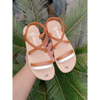 Giày sandal nữ đế bệt 2 dây phối màu size từ 35-41