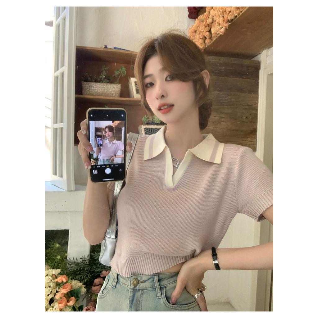 Áo Thun polo Dệt Kim Ngắn Tay Thời Trang Mùa Hè Dành Cho Nữ 63878