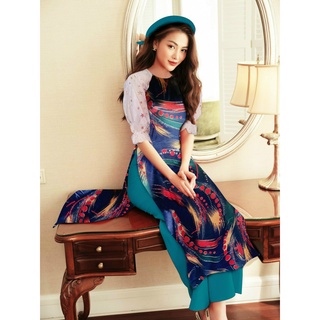 GIÁ XƯỞNG - Áo dài cách tân vải nhung phối tay ren