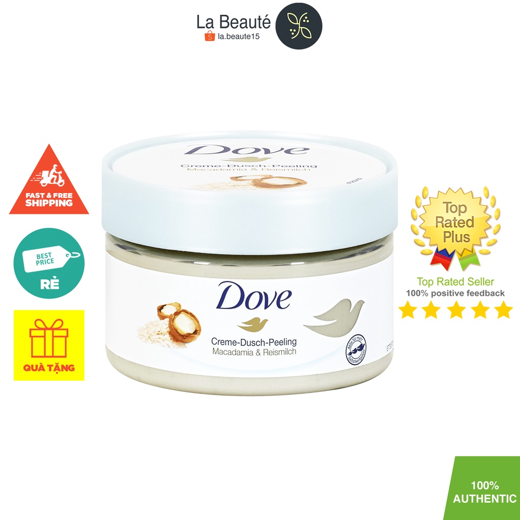 Dove Creme Dusch Peeling Macadamia & Reismilch - Tẩy Da Chết Toàn Thân Từ Hạt Macca & Sữa Gạo 225ml