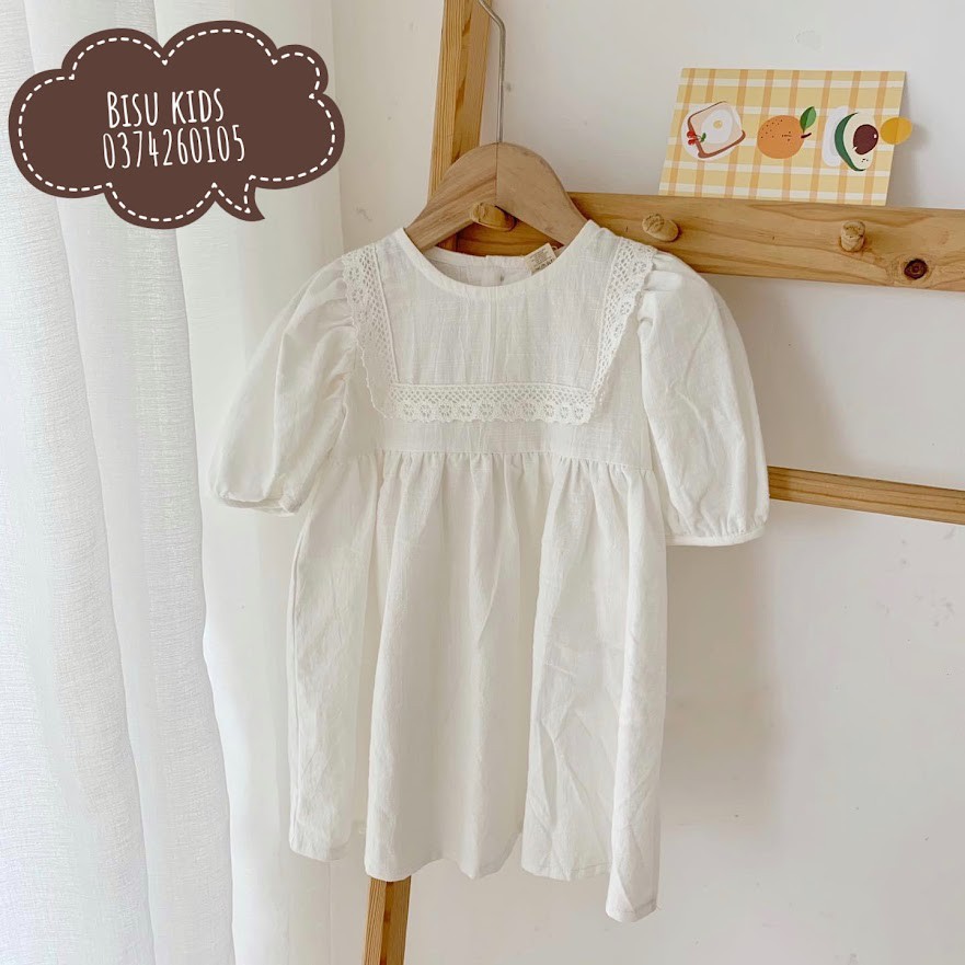 Váy công chúa bé gái,Váy babydoll trắng phối ren cao cấp cho bé gái size 8-32kg