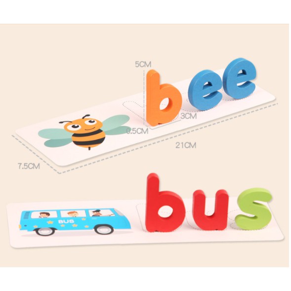 Đồ chơi giáo dục ghép hình bộ chữ gỗ Spelling Game Superbee học đánh vần tiếng anh kèm 28 thẻ từ vựng KT 25×21cm