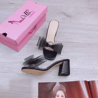 Guốc thời trang quai 5 phân  trong phối nơ lưới xinh xắn