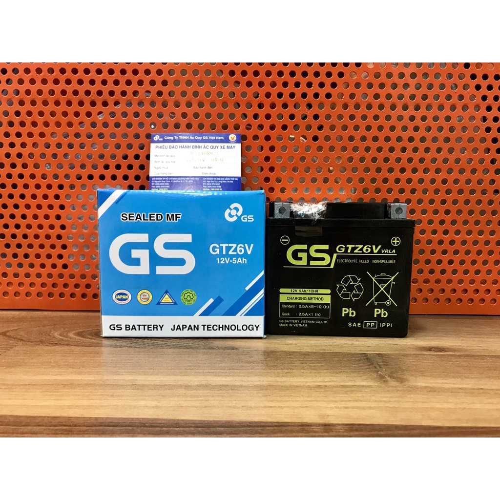 BÌNH ắc quy GS GTZ6V tem vàng 12V - 5Ah, 131 x 62 x 131