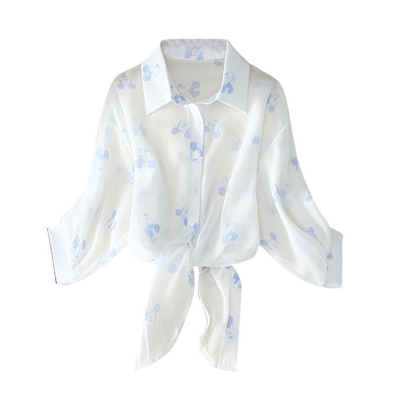 Áo Sơ Mi Chiffon Mỏng Dáng Rộng In Hoạt Hình Mickey Thời Trang Mùa Hè Hàn Quốc Dành Cho Nữ 2022