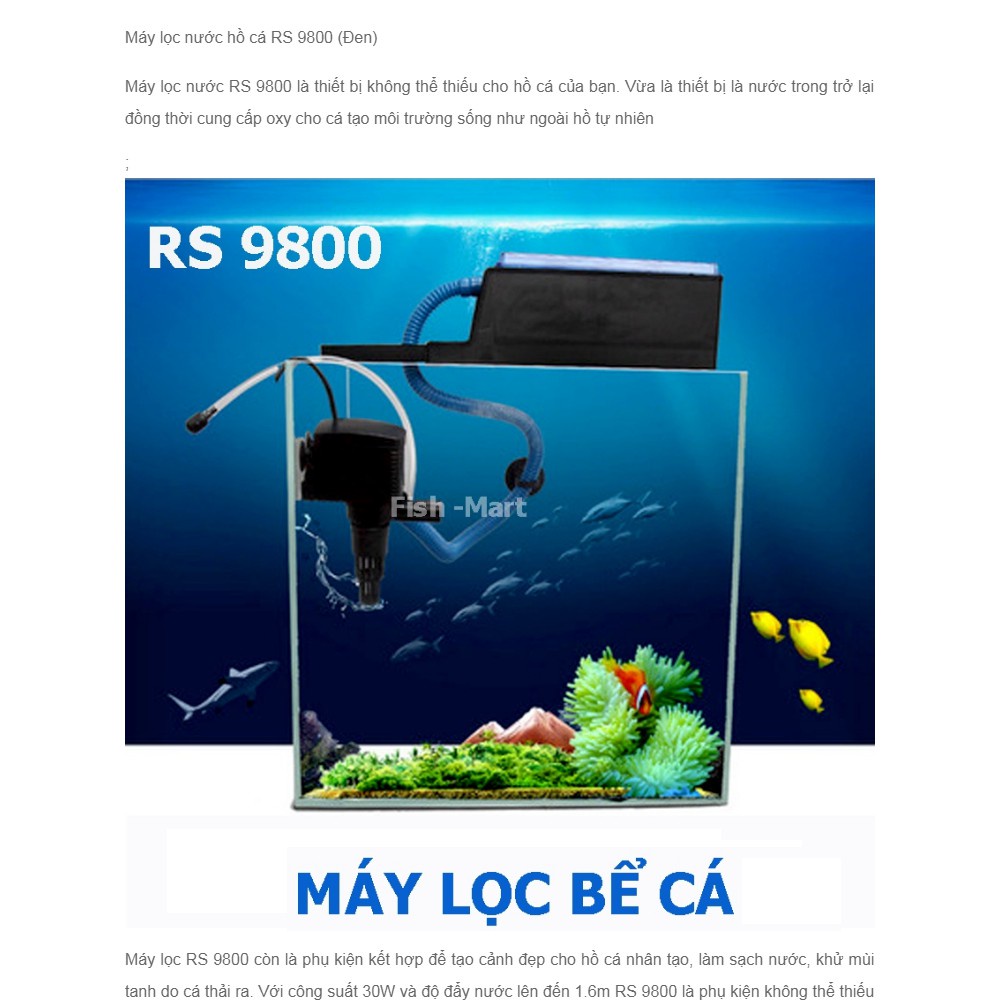 Bơm lọc máng bể cá - máy bơm lọc hồ cá RS-9800 vừa lọc, bơm, thổi oxy cho bể từ 0.8-1.5m